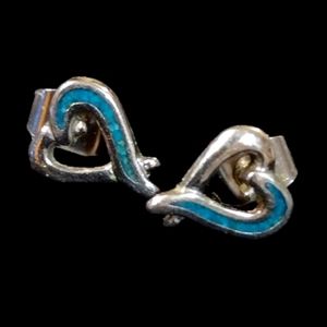 Crushed Turquoise Silver Heart Earrings